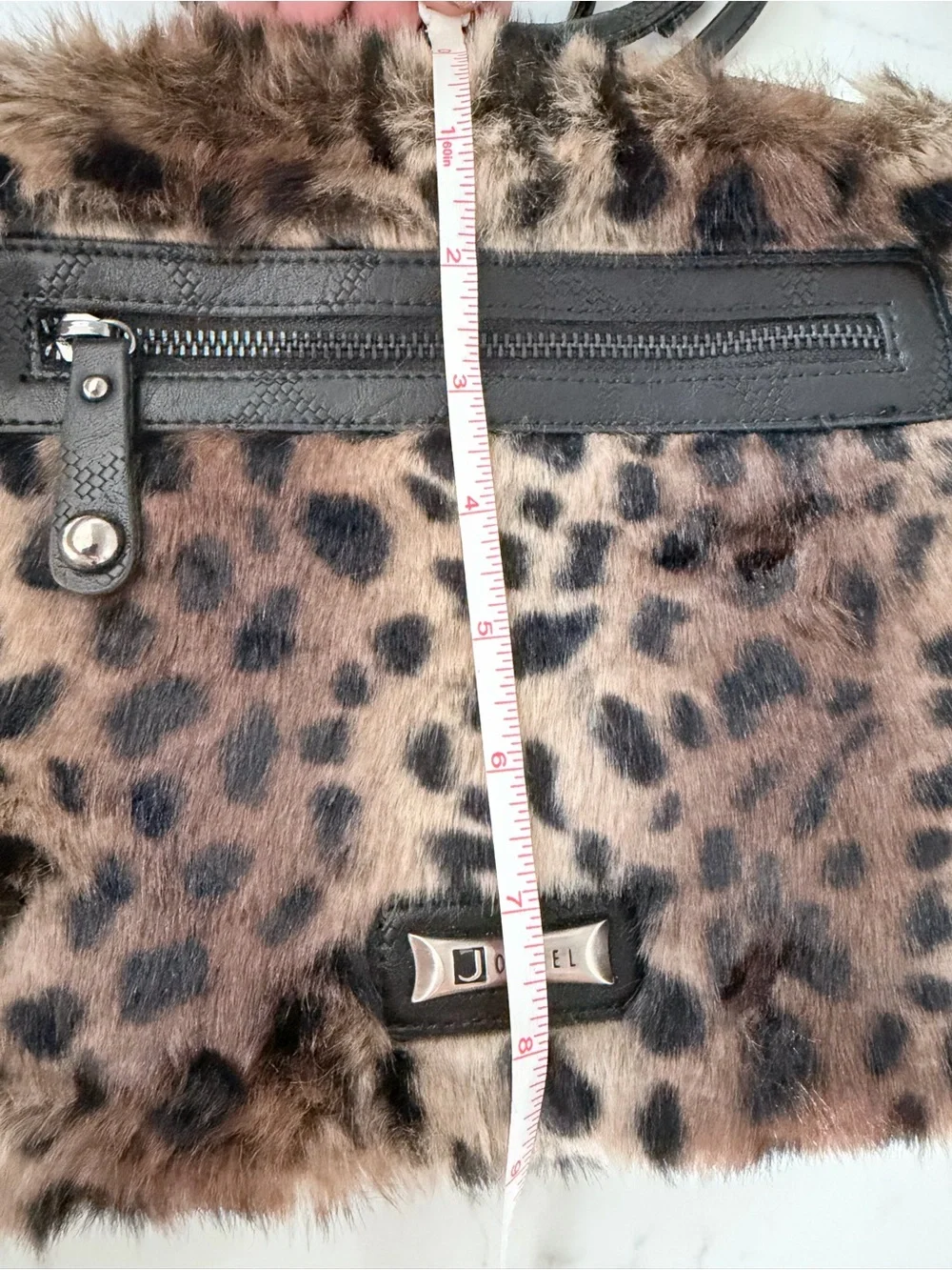 Vintage Joanel Leopard Print Faux Fur Crossbody Clutch - Black Trim